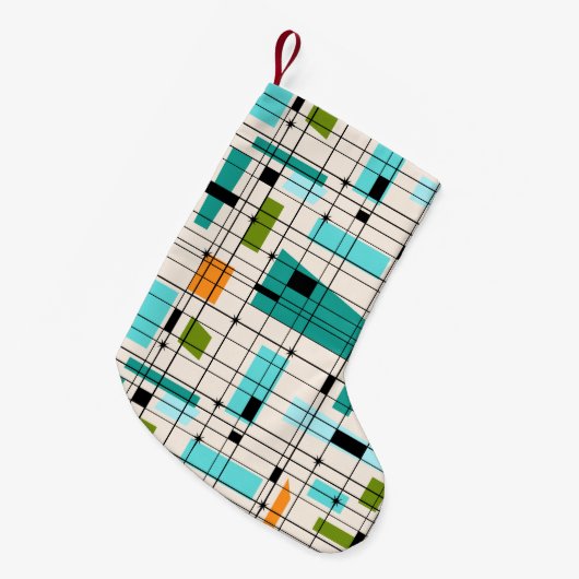 レトロの格子及びスターバストのクリスマスのストッキング スモールクリスマスストッキング (正面 (吊り時))