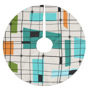 レトロの格子及びスターバストのクリスマスツリーのスカート ブラッシュドポリエステルツリースカート