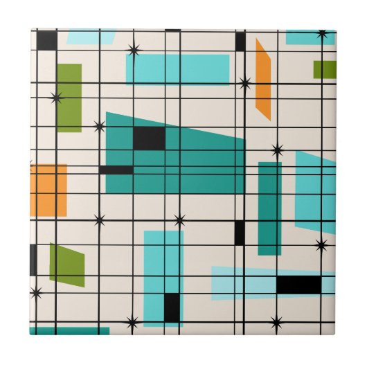 レトロの格子及びスターバストのタイル タイル (正面)