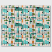 レトロの格子及びスターバストの包装紙 ラッピングペーパー (フラット)