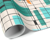 レトロの格子及びスターバストの包装紙 ラッピングペーパー (ロールコーナー)