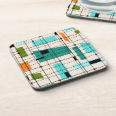 レトロの格子及びスターバストの堅いプラスチックコースター コースター (左側)