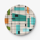 レトロの格子及びスターバストの紙皿 ペーパープレート (正面)