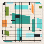 レトロの格子及びスターバストはコースターを壁紙を張ります スクエアペーパーコースター (正面)