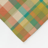 レトロの格子模様(ヴィンテージ色とイニシャル) フリースブランケット (角)