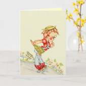 レトロの極端はローラーのスケート選手の急な丘を遊ばします カード (黄色い花)