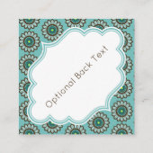 レトロの様式化されたティール(緑がかった色)の花の正方形の名刺 スクエア名刺 (裏面)