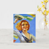 レトロの歓迎された家の幸せな巡航旅行よい旅行 カード (黄色い花)