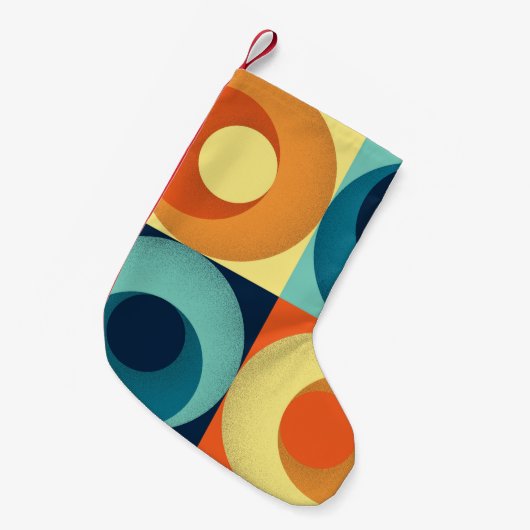 レトロの正方形と円: 1960sパターン スモールクリスマスストッキング (正面 (吊り時))