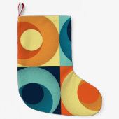 レトロの正方形と円: 1960sパターン スモールクリスマスストッキング (正面)