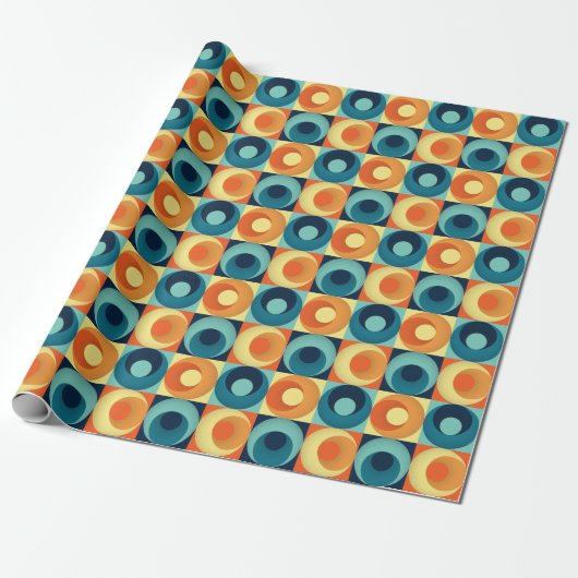 レトロの正方形と円: 1960sパターン ラッピングペーパー (アンロールド)