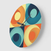 レトロの正方形と円： 1960sパターン ラージ壁時計 (傾斜)