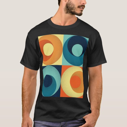 レトロの正方形と円: 1960sパターン tシャツ (正面)