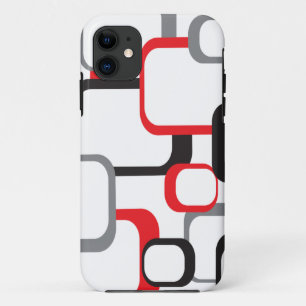 レトロの正方形の赤い黒い灰色の白のパターン iPhone 11 ケース