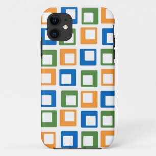 レトロの正方形 オレンジグリーンブルー iPhone 11 ケース