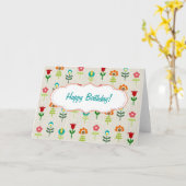 レトロの民俗花模様のハッピーバースデー カード (黄色い花)