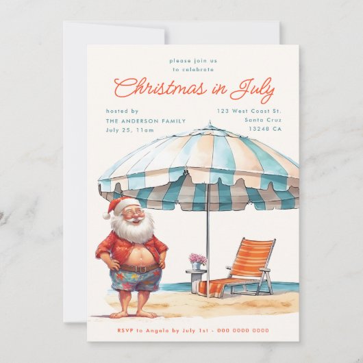 レトロの水の色のクリスマス7月の夏のパーティー シーズンカード (正面)