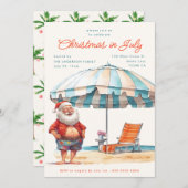 レトロの水の色のクリスマス7月の夏のパーティー シーズンカード (正面/裏面)