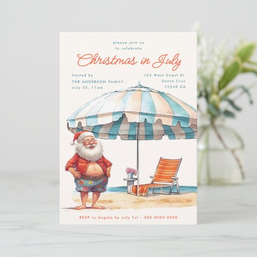 レトロの水の色のクリスマス7月の夏のパーティー シーズンカード (スタンド正面)