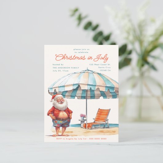 レトロの水の色のクリスマス7月の夏のパーティー シーズンポストカード (スタンド正面)