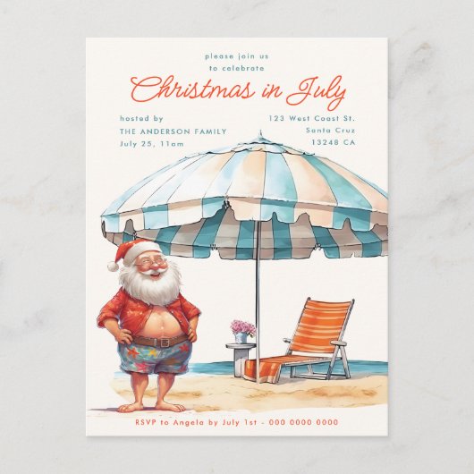 レトロの水の色のクリスマス7月の夏のパーティー シーズンポストカード (正面)