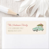 レトロの水の色グリーンメリークリスマスカーツリー ラベル (インサイチュ)