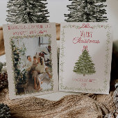 レトロの水の色レッドグリーンクリスマスボウツリー シーズンカード