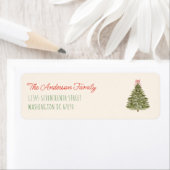 レトロの水の色レッドグリーンクリスマスボウツリー ラベル (インサイチュ)