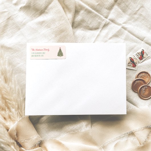 レトロの水の色レッドグリーンクリスマスボウツリー ラベル