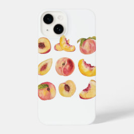 レトロの水彩及びフレッシュカラフルピーチスライス iPhone 14ケース