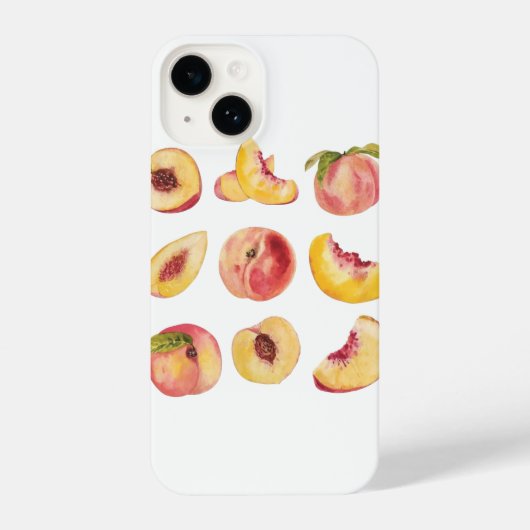 レトロの水彩及びフレッシュカラフルピーチスライス iPhoneケース (裏面)