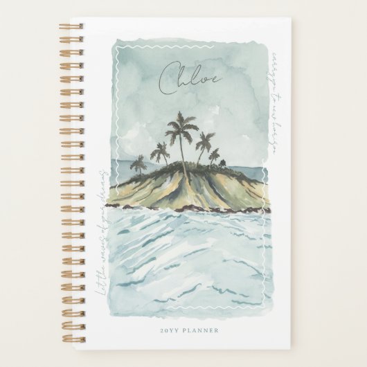 レトロの水彩熱帯のヤシの木パーソナライズされた プランナー手帳 (正面)
