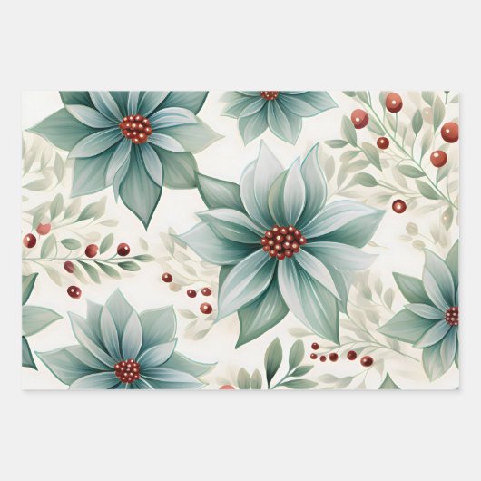 レトロの水色ピンク、赤、緑の冬のクリスマス ラッピングペーパーシート (正面3)