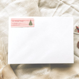 レトロの水色レッドストライプクリスマスツリー ラベル