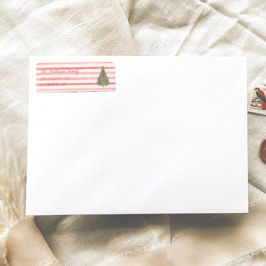 レトロの水色レッドストライプクリスマスツリー ラベル