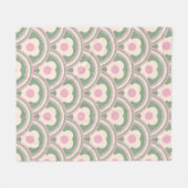 レトロの波と花ピンクと緑 フリースブランケット (正面(横))