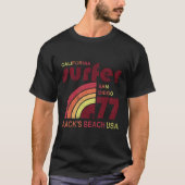 レトロの波の黒のビーチカリフォルニア Tシャツ (正面)