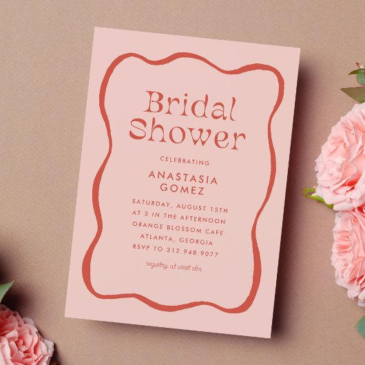 レトロの波形フレーム(オレンジ色ブライダルシャワー) 招待状