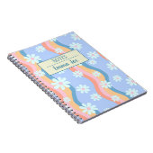 レトロの波状のデイジーパーソナライズされたの花の名前 ノートブック (右側)