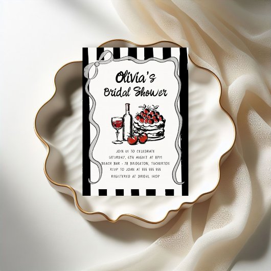 レトロの波状の手書きブライダルシャワー 招待状