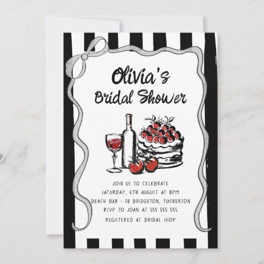 レトロの波状の手書きブライダルシャワー 招待状 (正面)