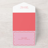 レトロの波状の曲線(ピンクと赤の波状結婚) オールインワン招待状 (外側)