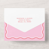 レトロの波状の曲線(ピンクと赤の波状結婚) オールインワン招待状 (裏面)