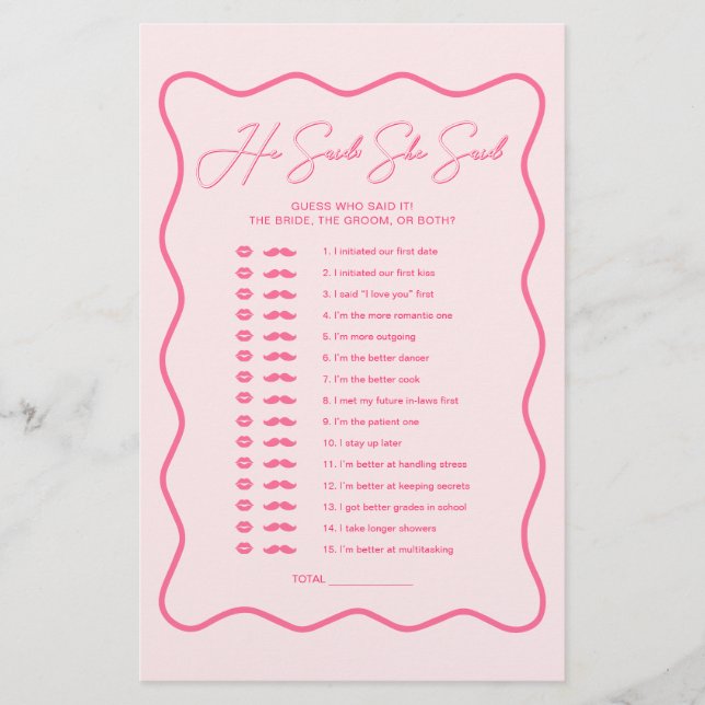 レトロの波状ピンクのブライダルシャワー彼は言った (正面)