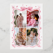 レトロの波状ピンクリボン&スターフォトコラージュ 箔シーズンカード (裏面)