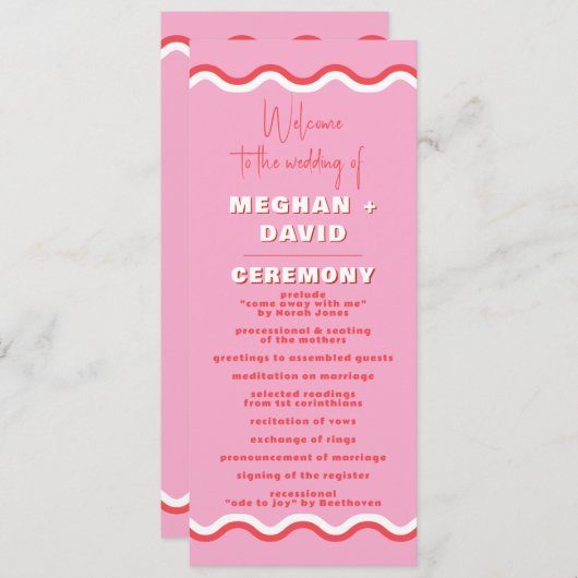 レトロの波状ピンク結婚レッド プログラム (正面/裏面)