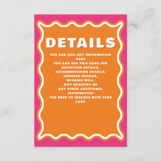レトロの波状曲線ピンク結婚オレンジ エンクロージャーカード (正面)