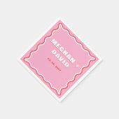 レトロの波状曲線ピンク結婚レッド スタンダードカクテルナプキン (角)