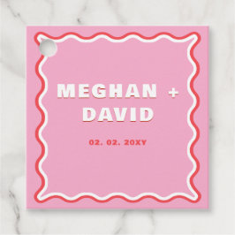 レトロの波状曲線ピンク結婚レッド フェイバータグ