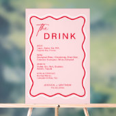 レトロの波状枠の赤とピンク結婚のバー アクリルサイン (ニュートラル)